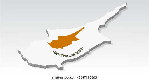 Mapa de Chipre 3D com bandeira. Mapa tridimensional de Chipre com sombra. Bandeira de Chipre em fundo branco para o seu design, app, UI. Stock vetor. EPS10 