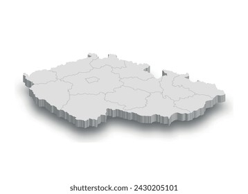 3d Czech Republic white map with regions isolated on white background