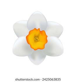 3d Daffodil Flower. Icon for Spring Design. Cartoon Minimal Style. Trendy Vector Realistic Illustration.