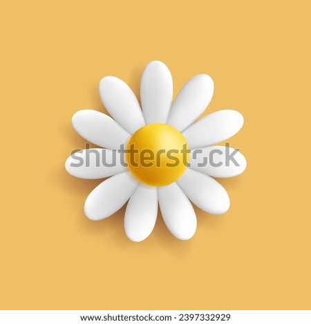 3D Daisy or chamomile flower icon, white delicate flower in bloom render cartoon style