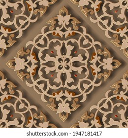 3d Patrón sin fisuras de Damask. Fondo de vector ornamental árabe. Lujo de regreso. Ornamentos de flores antiguas. Diseño decorativo de estilo étnico adornado con sombras. Para la decoración, papeles pintados.