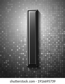 3d dark font with flare, trendy condensed alphabet sans serif, modern beveled letter I on a pixel background, mosaic vector illustration 10eps.