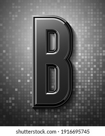 3D dunkle Schrift mit Fackel, trendiges verdichtetes Alphabet sans serif, moderner abgeschrägter Buchstabe B auf Pixelhintergrund, mosaikanische Vektorgrafik 10 eps.