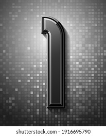 3d dark font with flare, trendy condensed alphabet sans serif, modern beveled number 1 on a pixel background, mosaic vector illustration 10eps.