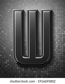 3d dark font with flare, trendy condensed alphabet sans serif, modern beveled letter W on a pixel background, mosaic vector illustration 10eps.