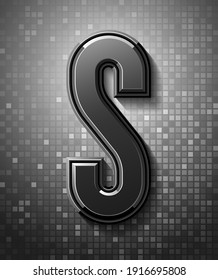 3d dark font with flare, trendy condensed alphabet sans serif, modern beveled letter S on a pixel background, mosaic vector illustration 10eps.