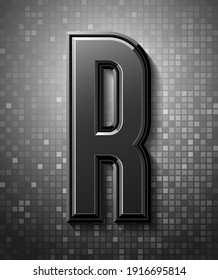 3d dark font with flare, trendy condensed alphabet sans serif, modern beveled letter R on a pixel background, mosaic vector illustration 10eps.