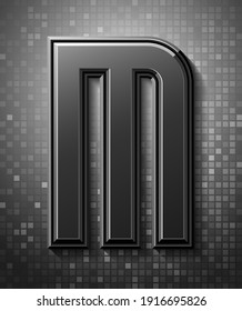 3d dark font with flare, trendy condensed alphabet sans serif, modern beveled letter M on a pixel background, mosaic vector illustration 10eps.