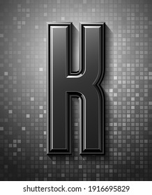 3d dark font with flare, trendy condensed alphabet sans serif, modern beveled letter K on a pixel background, mosaic vector illustration 10eps.