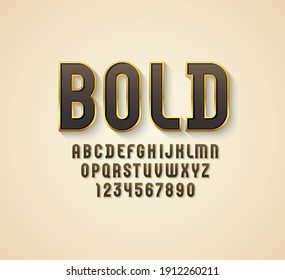 3d dark font with golden streak, trendy chic alphabet, modern condensed letters and numbers, vector illustration 10eps.