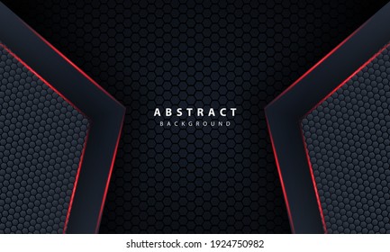 3d dark hexagon with red line light in vector illustration of modern gray luxury futuristic background