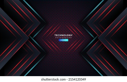 3D-dunkles Hexagon mit rotem Zeilendruck in Vektorgrafik des modernen grauen luxuriösen futuristischen Hintergrund