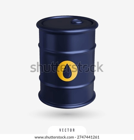 3D dark metallic barrel, crude oil or petroleum. Isolated realistic vector element