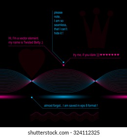 3d dark motif background, heart and crown with flowing lines, insightful aerial seamless royal composition. Decorative web design elements.