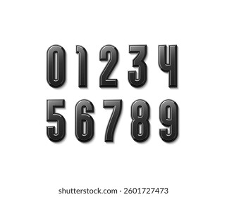 3d dark numbers set with flare, trendy condensed numerals sans serif, modern beveled numbers, vector illustration 10eps.