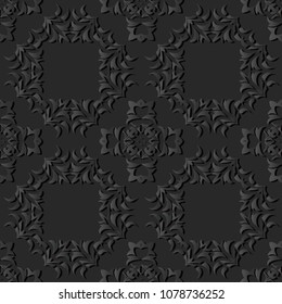 3D dark paper art Botanic Curve Cross Leaf Flower, Vector stylish decoration pattern background for web banner greeting card design