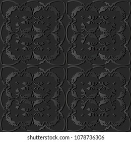3D dark paper art Botanic Spiral Curve Cross Vine Leaf Flower, Vector stylish decoration pattern background for web banner greeting card design