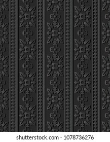 3D dark paper art Curve Cross Round Leaf Flower Frame Line, Vector stylish decoration pattern background for web banner greeting card design