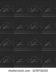 3D dark paper art Curve Cross Frame flower Dot Line, Vector stylish decoration pattern background for web banner greeting card design
