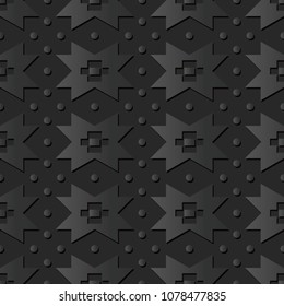 3D dark paper art Geometry Cross Square Check Dot, Vector stylish decoration pattern background for web banner greeting card design