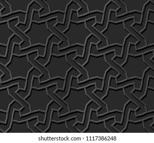 3D dark paper art Islamic geometry cross pattern seamless background, Vector stylish decoration pattern background for web banner greeting card design