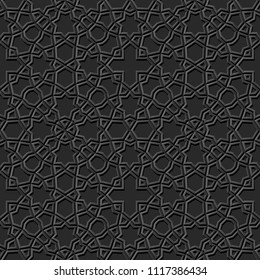3D dark paper art Islamic geometry cross pattern seamless background, Vector stylish decoration pattern background for web banner greeting card design