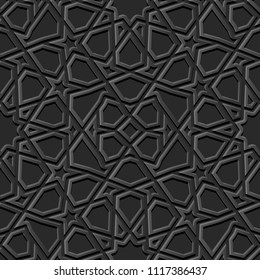 3D dark paper art Islamic geometry cross pattern seamless background, Vector stylish decoration pattern background for web banner greeting card design