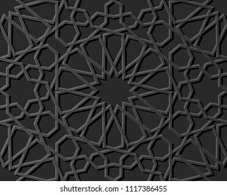 3D dark paper art Islamic geometry cross pattern seamless background, Vector stylish decoration pattern background for web banner greeting card design