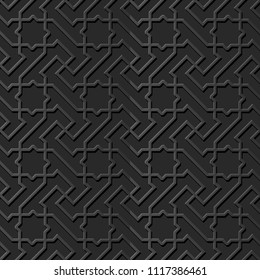 3D dark paper art Islamic geometry cross pattern seamless background, Vector stylish decoration pattern background for web banner greeting card design
