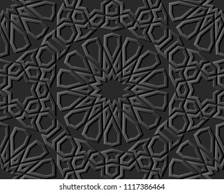 3D dark paper art Islamic geometry cross pattern seamless background, Vector stylish decoration pattern background for web banner greeting card design