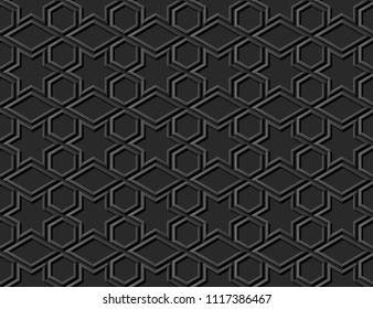 3D dark paper art Islamic geometry cross pattern seamless background, Vector stylish decoration pattern background for web banner greeting card design