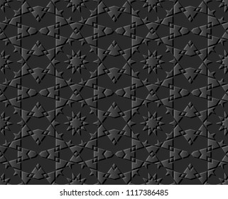 3D dark paper art Islamic geometry cross pattern seamless background, Vector stylish decoration pattern background for web banner greeting card design