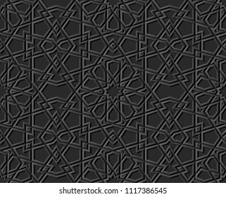 3D dark paper art Islamic geometry cross pattern seamless background, Vector stylish decoration pattern background for web banner greeting card design