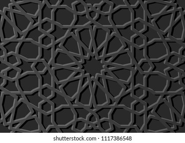 3D dark paper art Islamic geometry cross pattern seamless background, Vector stylish decoration pattern background for web banner greeting card design