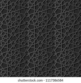 3D dark paper art Islamic geometry cross pattern seamless background, Vector stylish decoration pattern background for web banner greeting card design