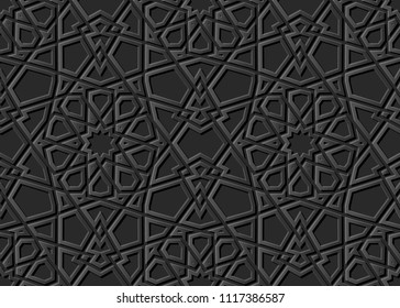 3D dark paper art Islamic geometry cross pattern seamless background, Vector stylish decoration pattern background for web banner greeting card design