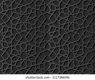 3D dark paper art Islamic geometry cross pattern seamless background, Vector stylish decoration pattern background for web banner greeting card design