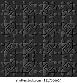 3D dark paper art Islamic geometry cross pattern seamless background, Vector stylish decoration pattern background for web banner greeting card design