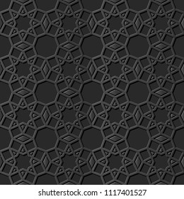 3D dark paper art Islamic geometry cross pattern seamless background, Vector stylish decoration pattern background for web banner greeting card design