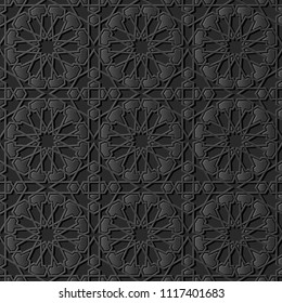 3D dark paper art Islamic geometry cross pattern seamless background, Vector stylish decoration pattern background for web banner greeting card design