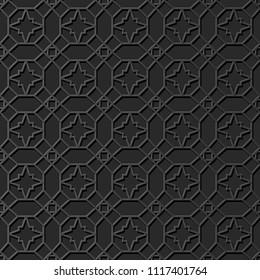 3D dark paper art Islamic geometry cross pattern seamless background, Vector stylish decoration pattern background for web banner greeting card design