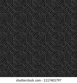 3D dark paper art Islamic geometry cross pattern seamless background, Vector stylish decoration pattern background for web banner greeting card design