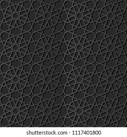 3D dark paper art Islamic geometry cross pattern seamless background, Vector stylish decoration pattern background for web banner greeting card design