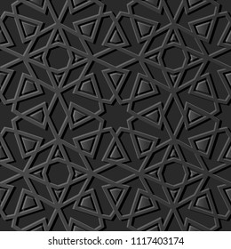 3D dark paper art Islamic geometry cross pattern seamless background, Vector stylish decoration pattern background for web banner greeting card design