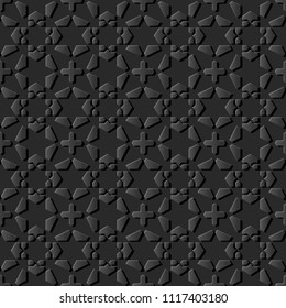 3D dark paper art Islamic geometry cross pattern seamless background, Vector stylish decoration pattern background for web banner greeting card design