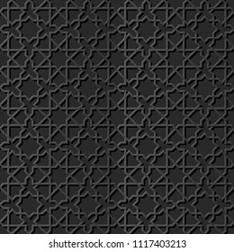 3D dark paper art Islamic geometry cross pattern seamless background, Vector stylish decoration pattern background for web banner greeting card design