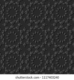 3D dark paper art Islamic geometry cross pattern seamless background, Vector stylish decoration pattern background for web banner greeting card design