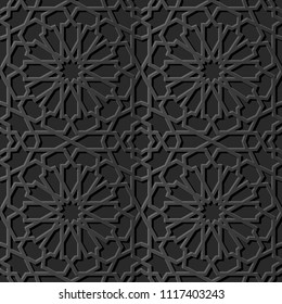 3D dark paper art Islamic geometry cross pattern seamless background, Vector stylish decoration pattern background for web banner greeting card design