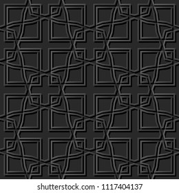 3D dark paper art Islamic geometry cross pattern seamless background, Vector stylish decoration pattern background for web banner greeting card design