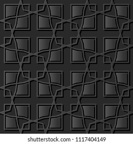 3D dark paper art Islamic geometry cross pattern seamless background, Vector stylish decoration pattern background for web banner greeting card design